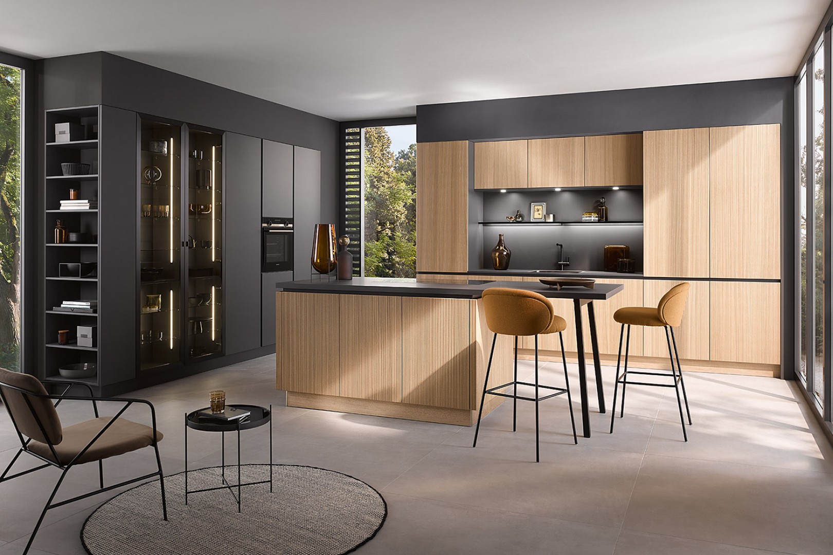 Eiken Elegant bruine eilandkeuken