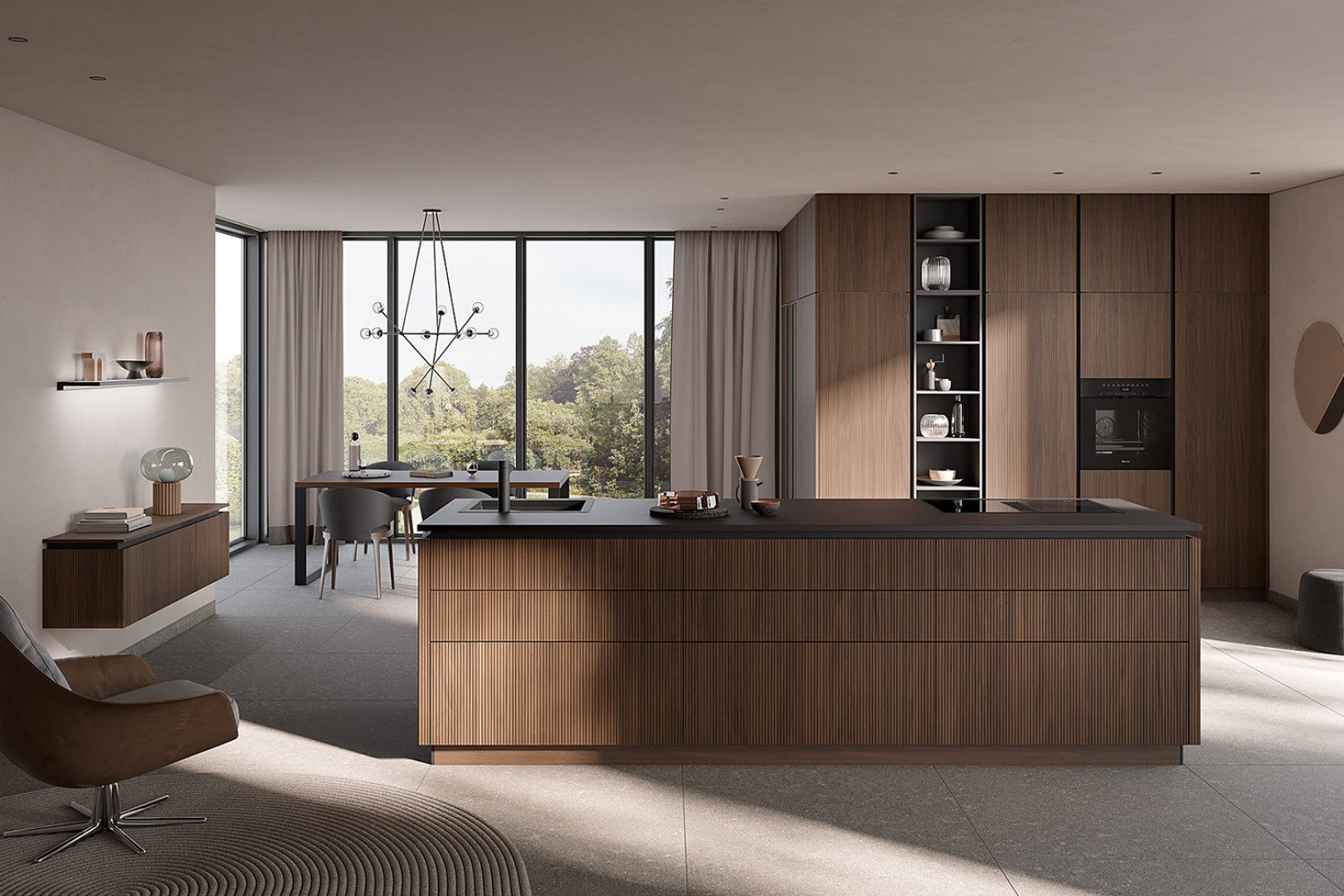Okkernoot Elegant bruine eilandkeuken
