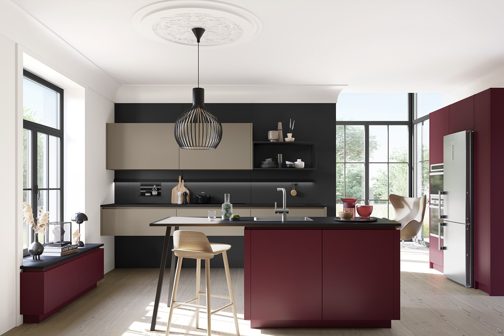 Porto beige rode eilandkeuken