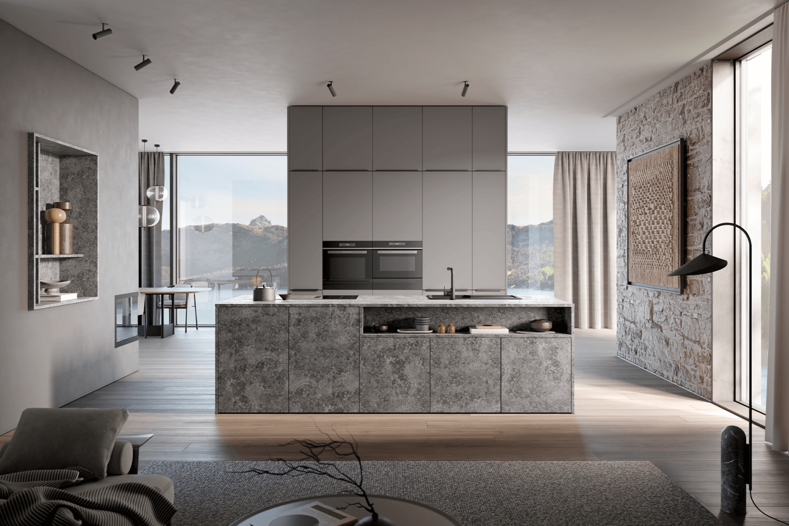 AV3050 donkergrijs graniet eilandkeuken