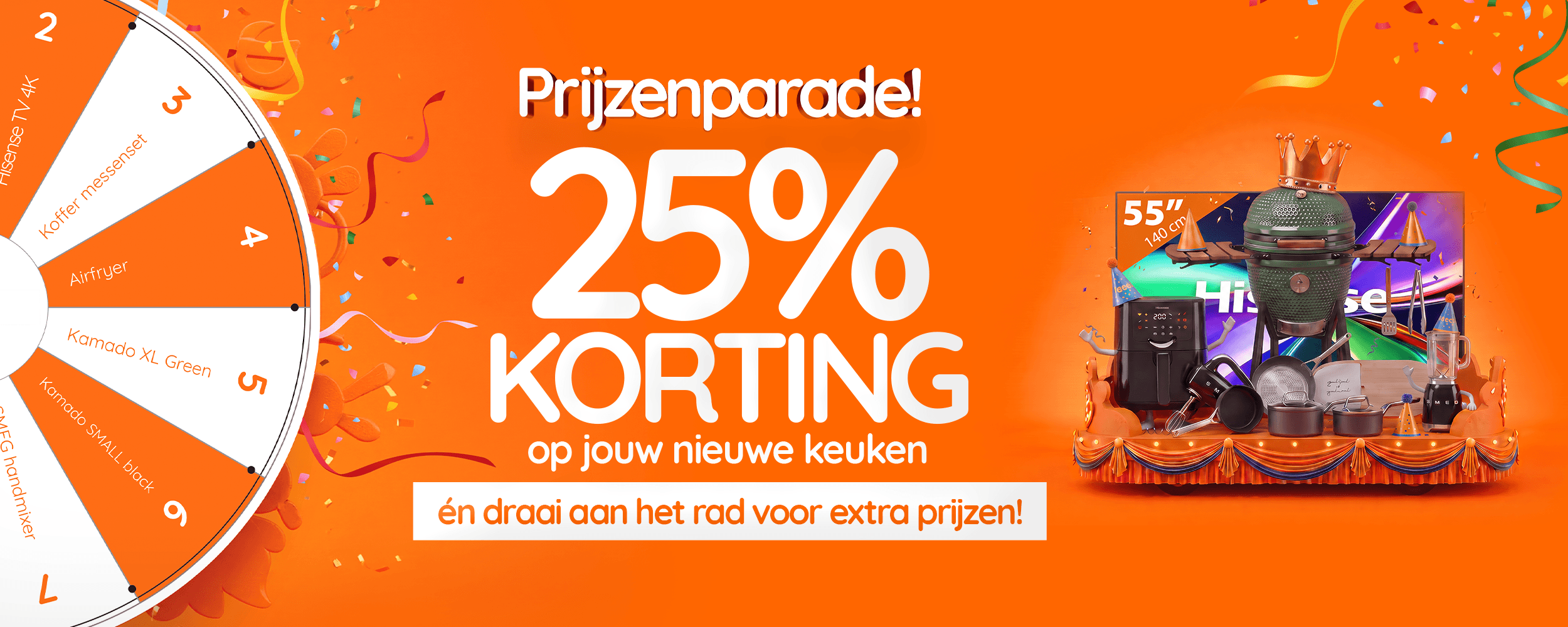 25% korting op jouw nieuwe keuken en draai aan het rad voor extra prijzen!