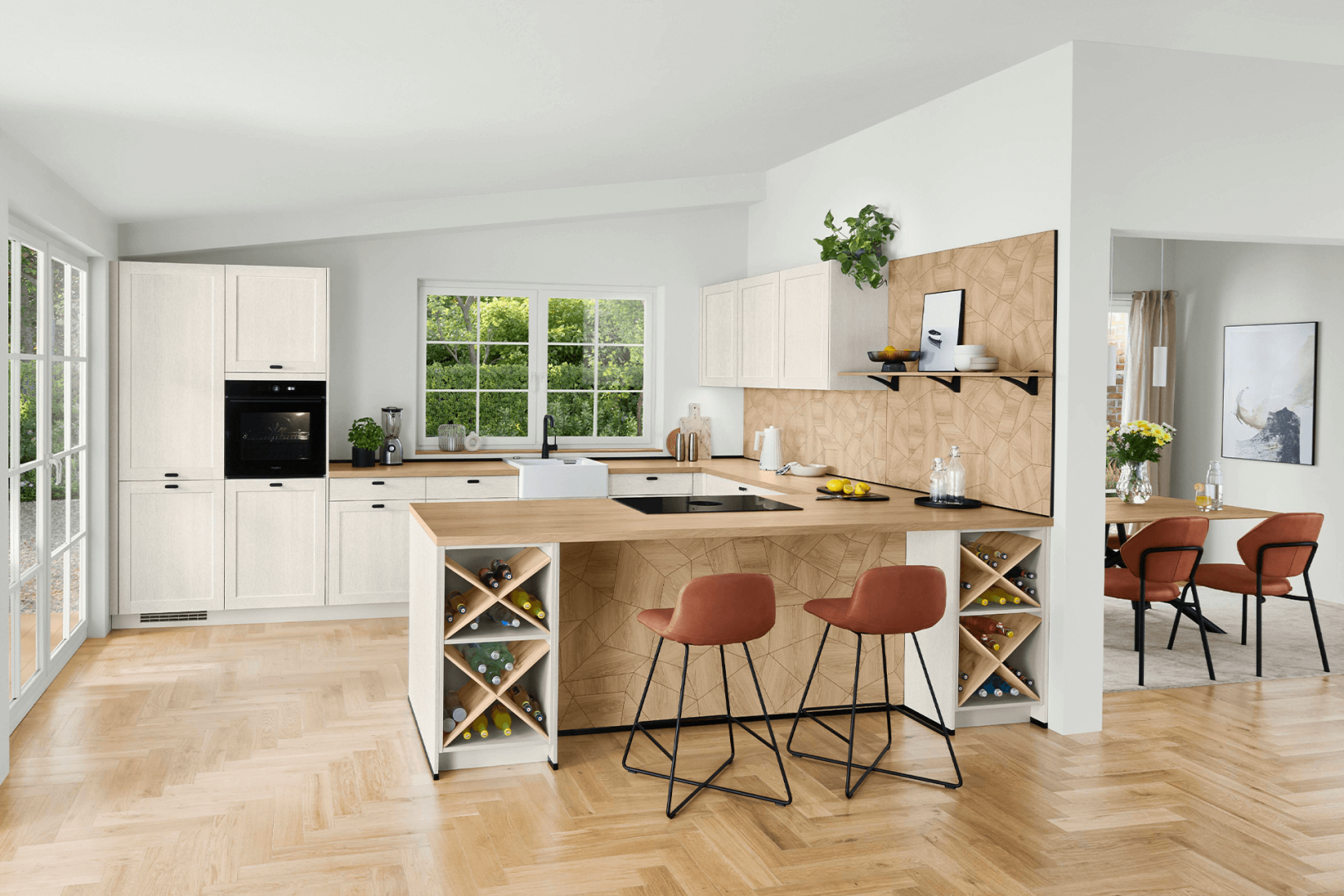 Frame 613 wit houtstructuur eilandkeuken
