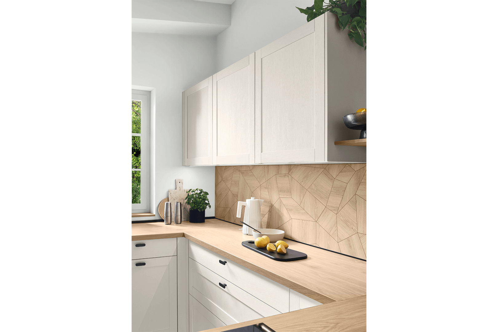 Frame 613 wit houtstructuur eilandkeuken