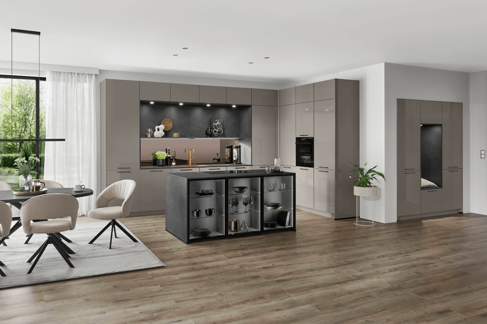 Novalux 513 taupe grijze eilandkeuken