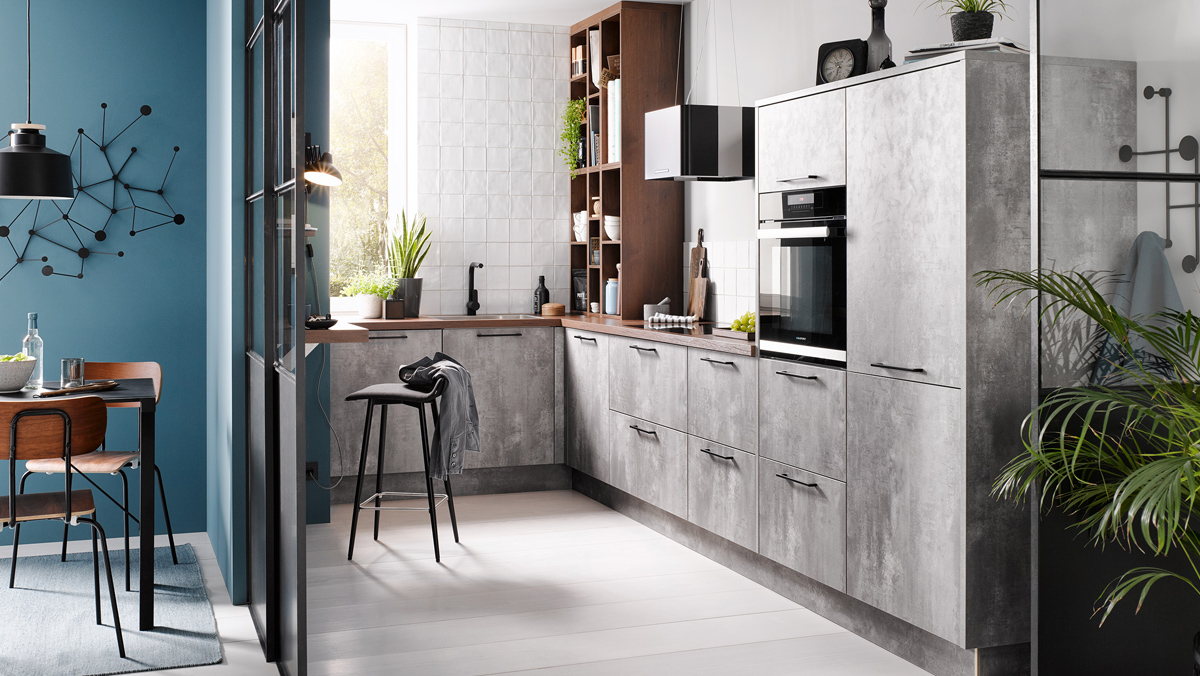 Comet parelgrijze betonlook u-keuken
