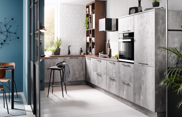 Comet parelgrijze betonlook u-keuken