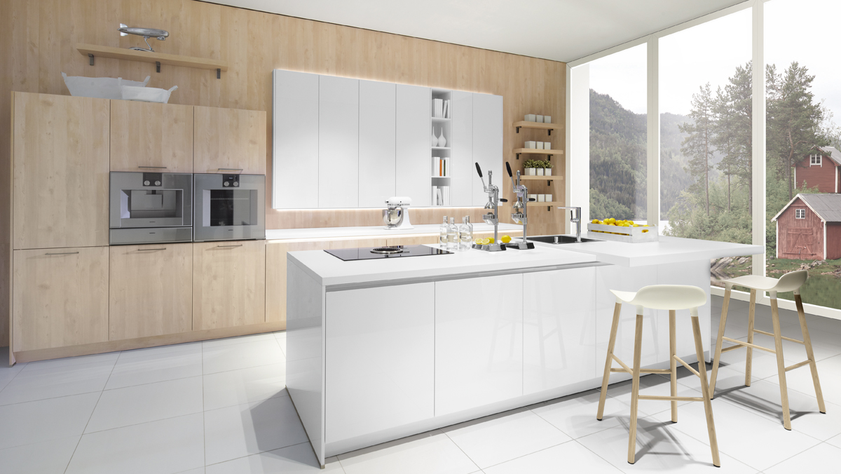 Y-line Nordic wit / houten eilandkeuken