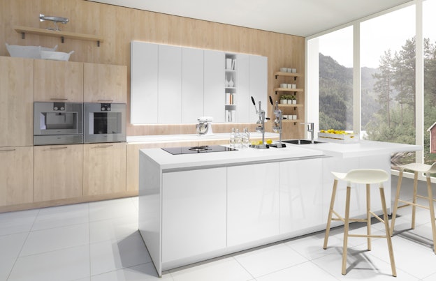 Y-line Nordic wit / houten eilandkeuken