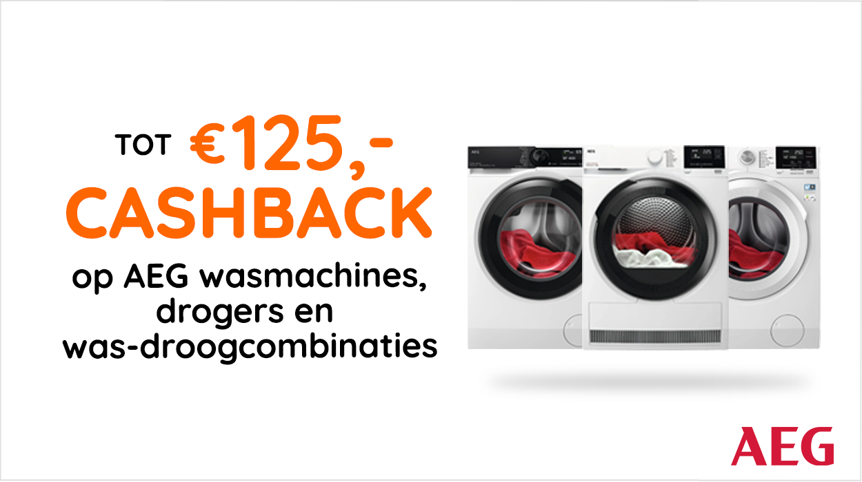 125 cashback AEG wasmachines en drogers
