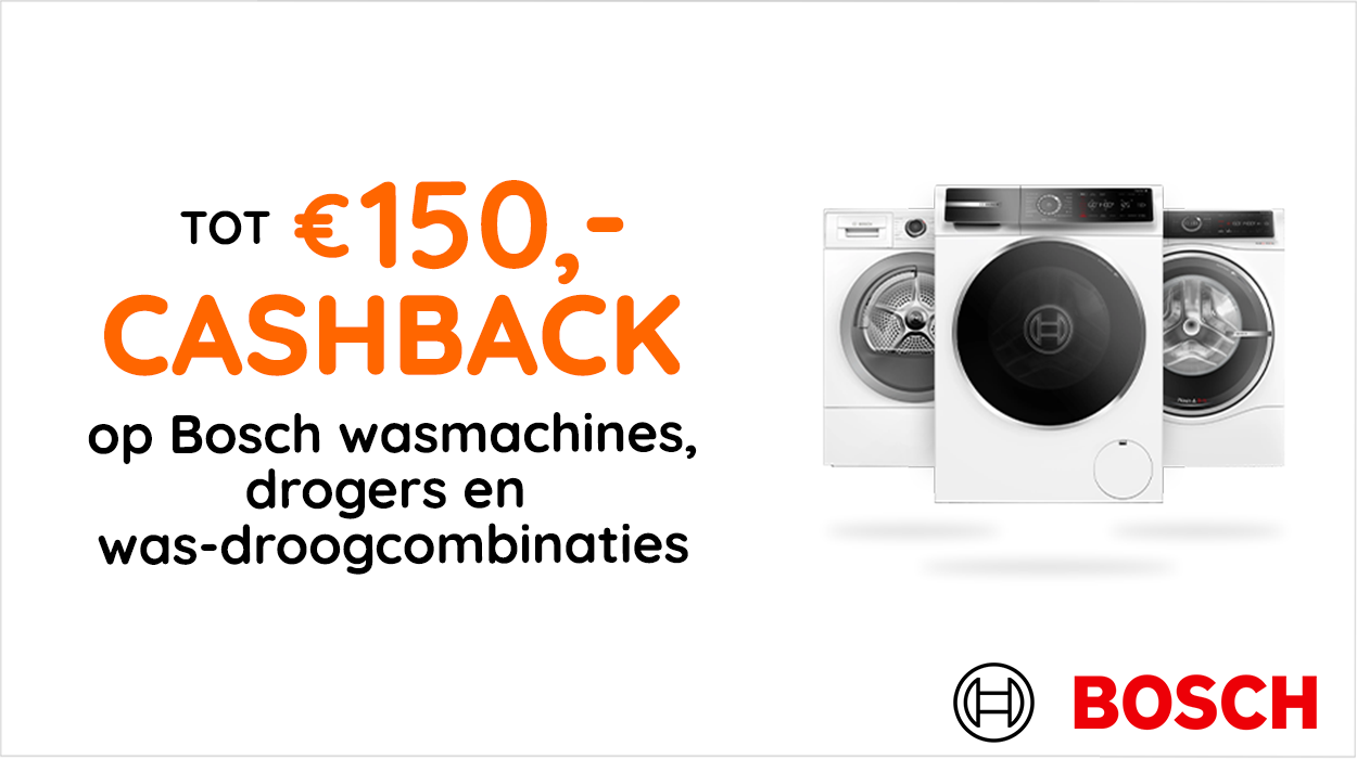 Tot €150,- cashback op geselecteerde zuinige Bosch wasmachines, drogers en was-droog combinaties