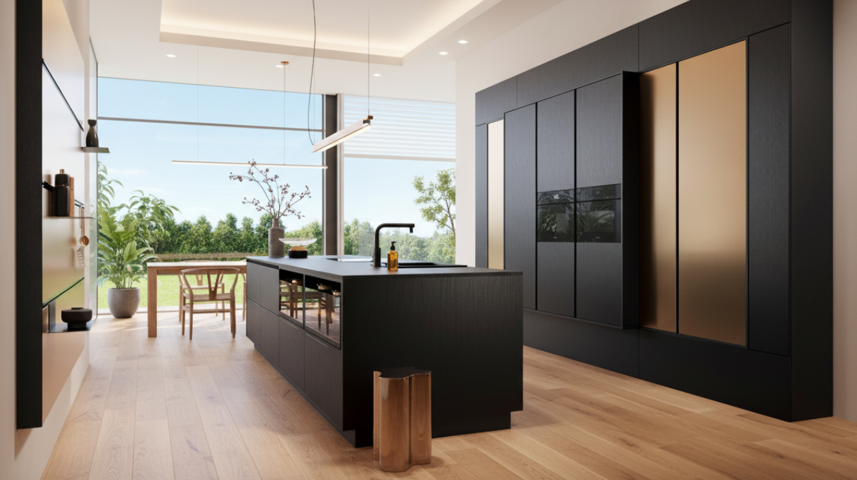 Zwarte houten keuken
