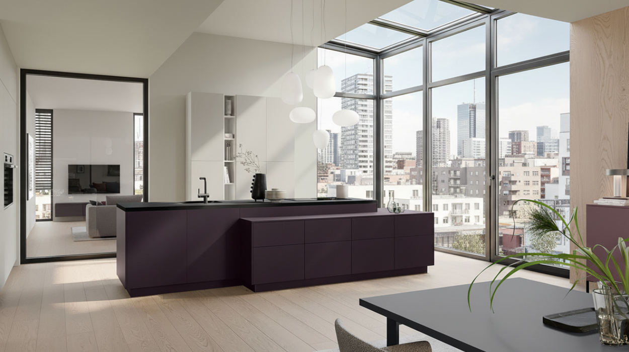 Aubergine keuken eigen ontwerp
