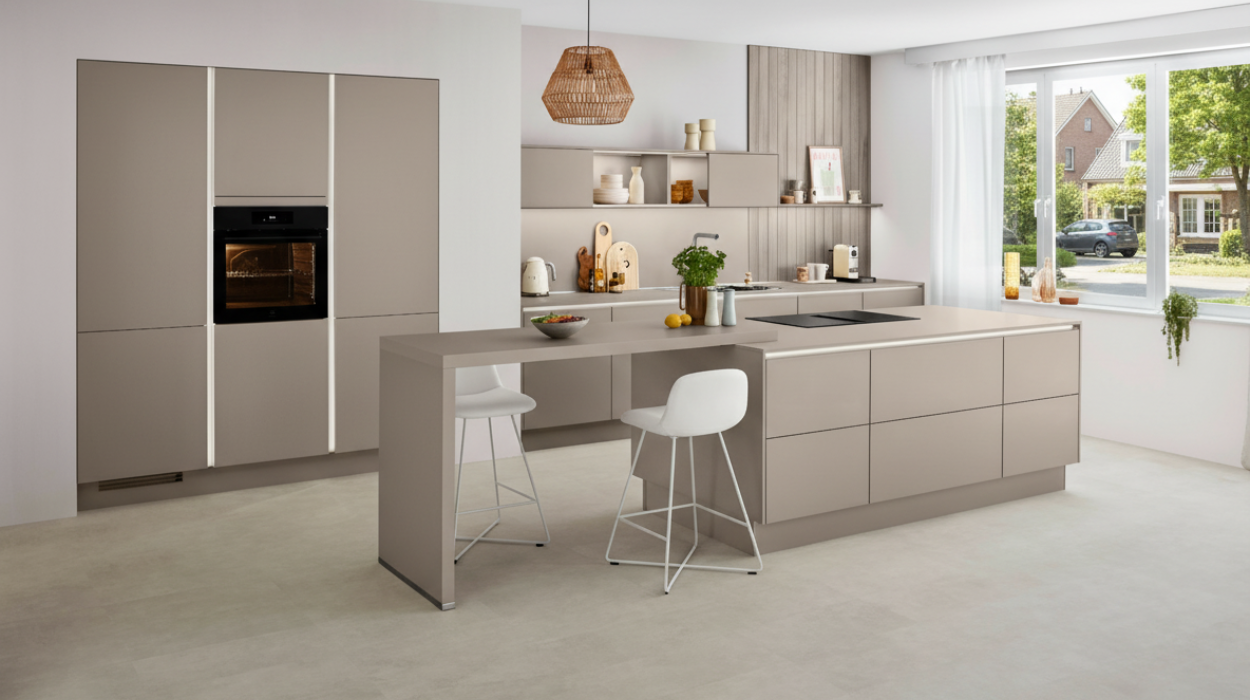 keuken met bar beige eigen ontwerp