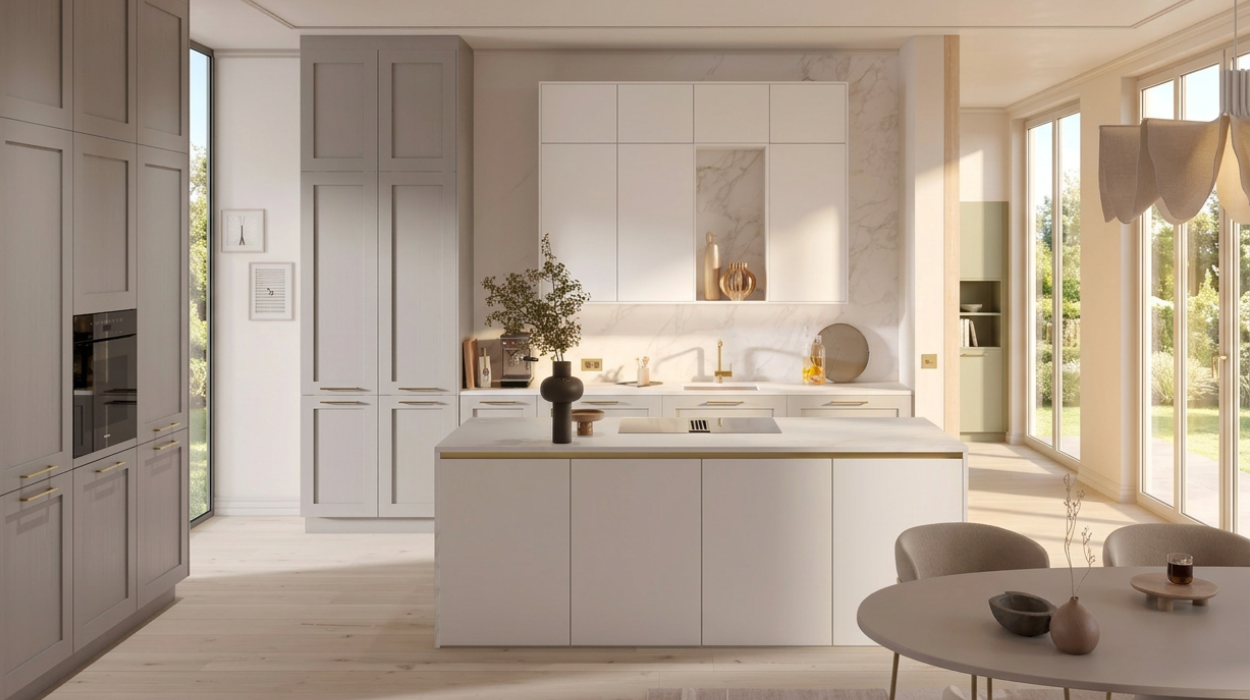 Witte keuken met greige