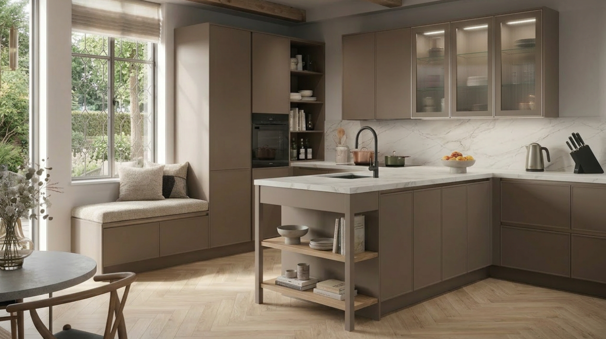 T-keuken taupe eigen ontwerp