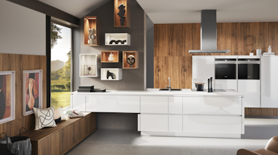 Hoogglans keuken - witte keuken - greeploze keuken - eilandkeuken - moderne keuken