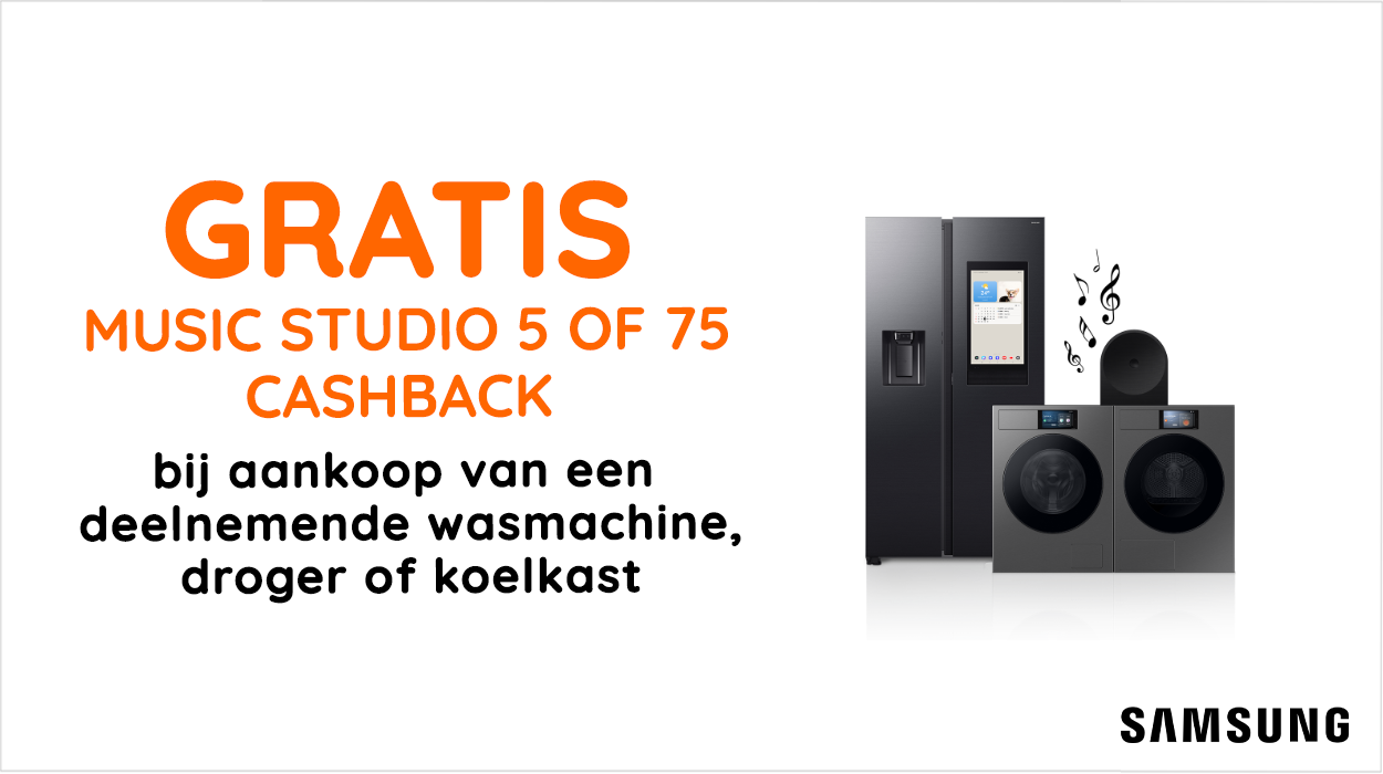 Ontvang een Music Studio 5 of €75,- bij aankoop van een deelnemende wasmachine, droger of koelkast