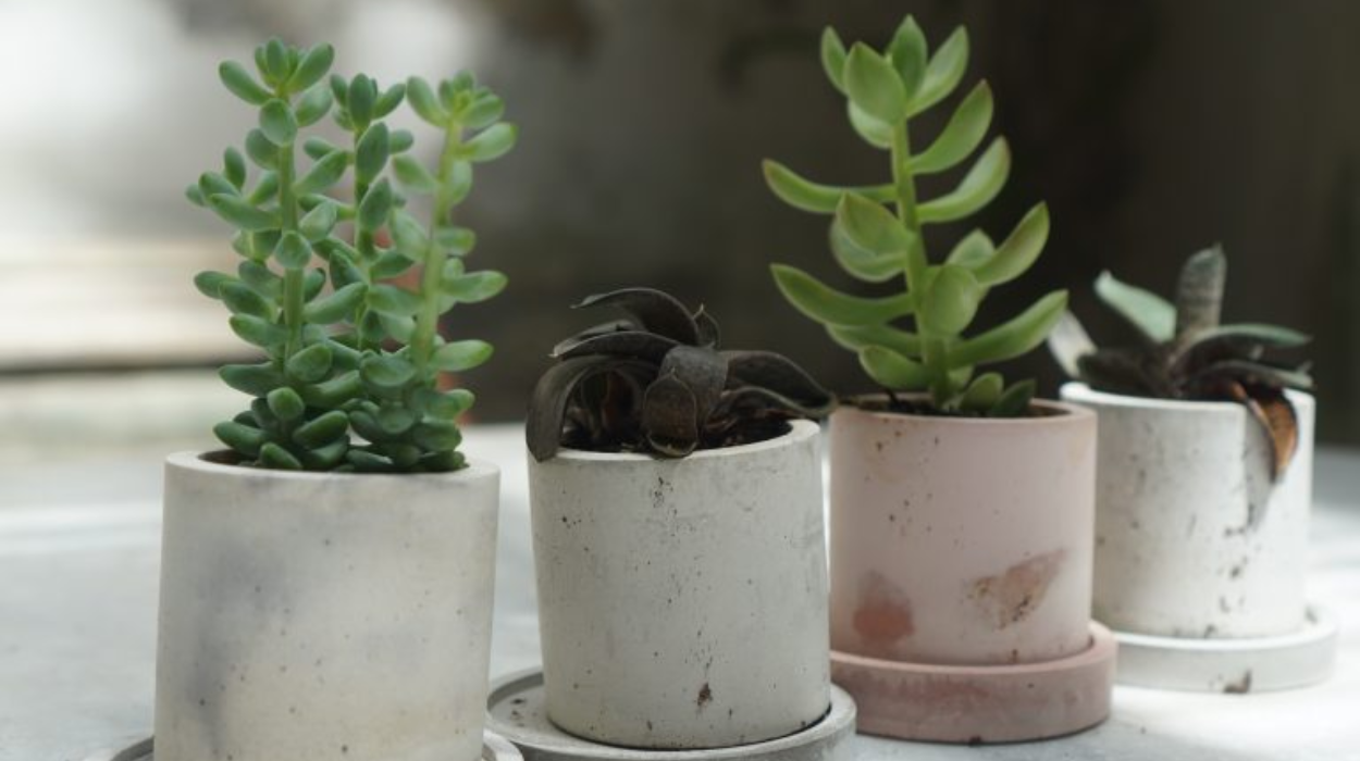 Vetplanten in de vensterbank