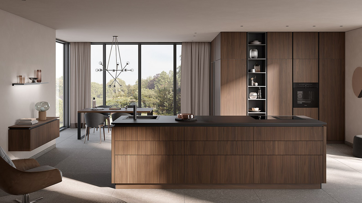 Okkernoot Elegant bruine eilandkeuken