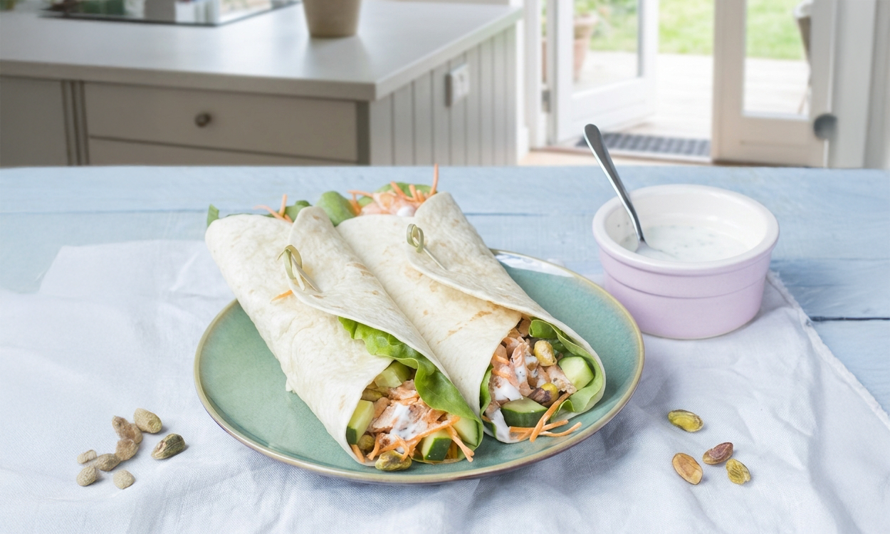 Frisse wraps met pulled salmon